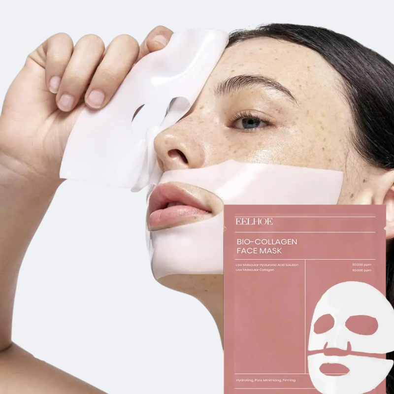 Eelhoe Bio-Collagen Face Mask Applied on Model