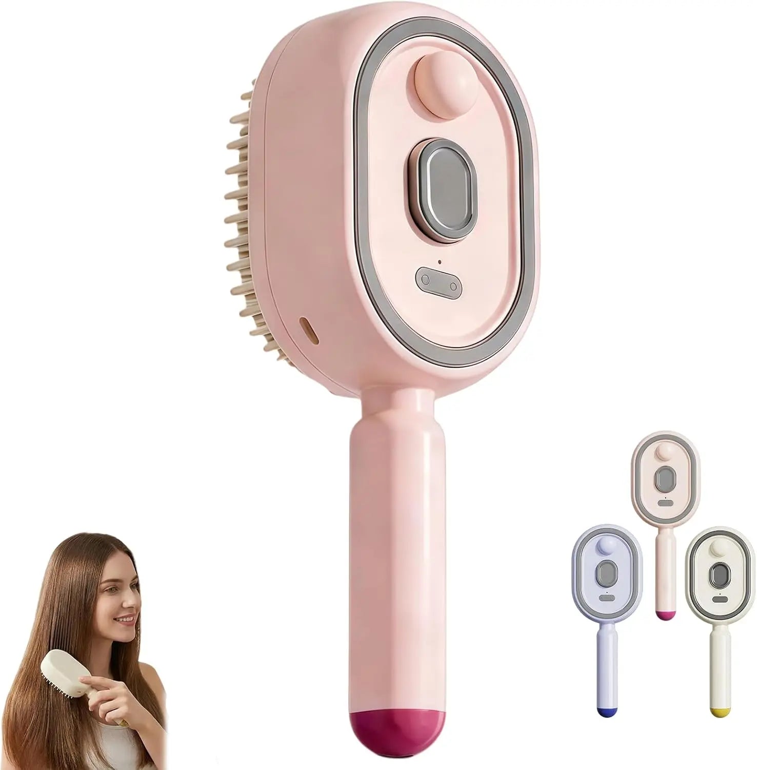 Electric Massage Comb for Hair Growth - Pastel pink model with lifestyle detail inset