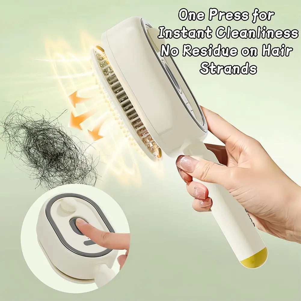 Electric Spray Massage Comb - Self-cleaning retracting bristle feature detail
