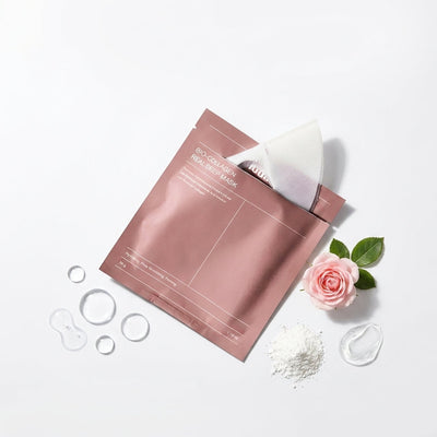 Eelhoe Bio-Collagen Mask Lifestyle Scene with Water Droplets and Pink Rose